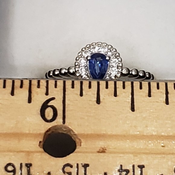 Kashmir Kyanite & White Zircon halo ring in Plat/over 925 Sterling .75cts sz 8 - Picture 2 of 5